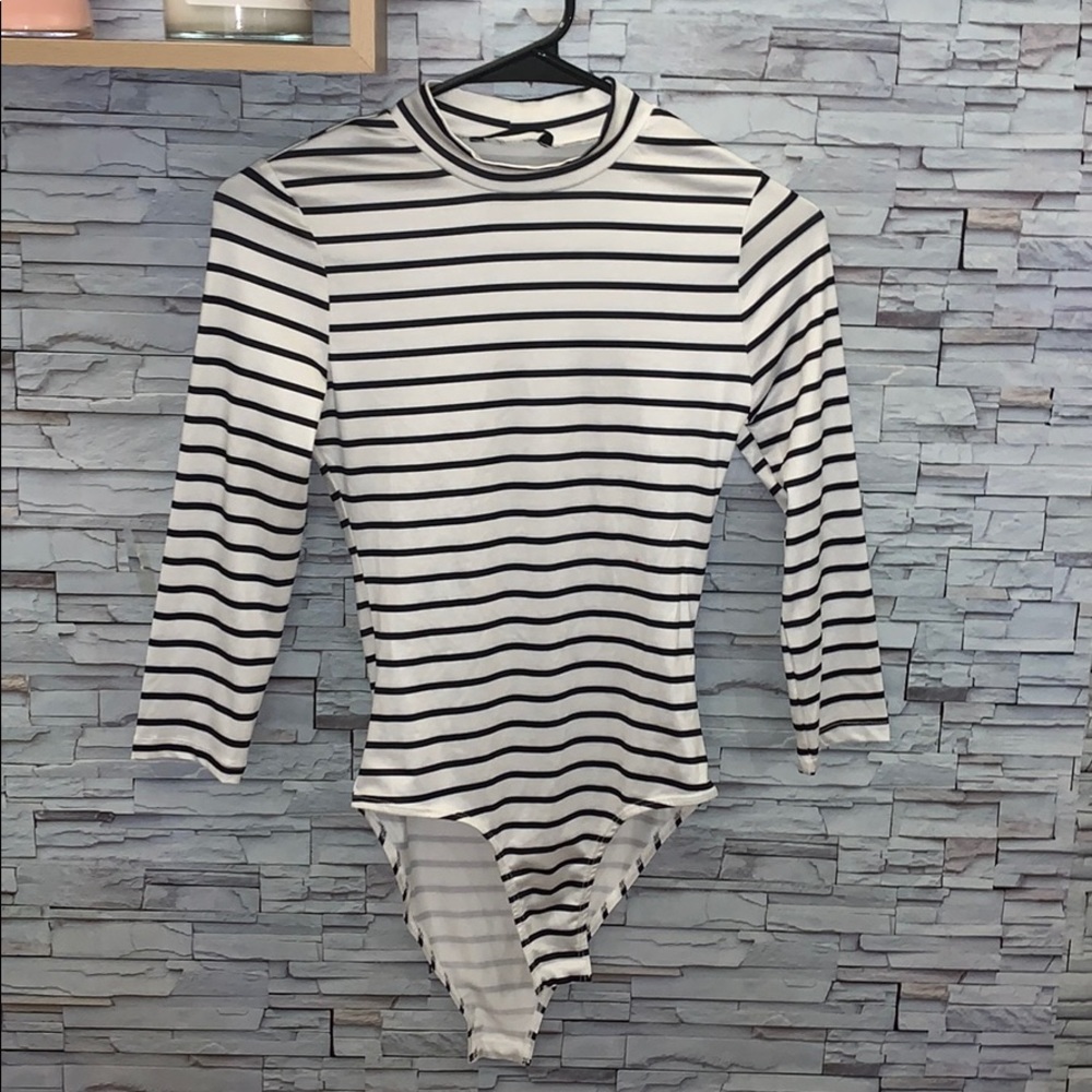 Mock neck striped body suit